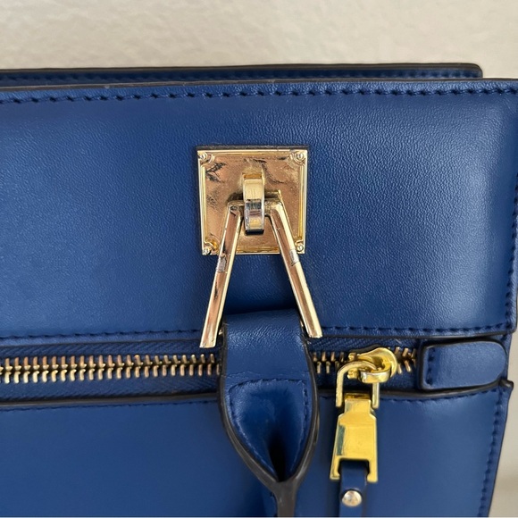 Segolene en Cuir Paris Blue Leather Satchel Tote Bag Purse Handbag - Picture 5 of 10